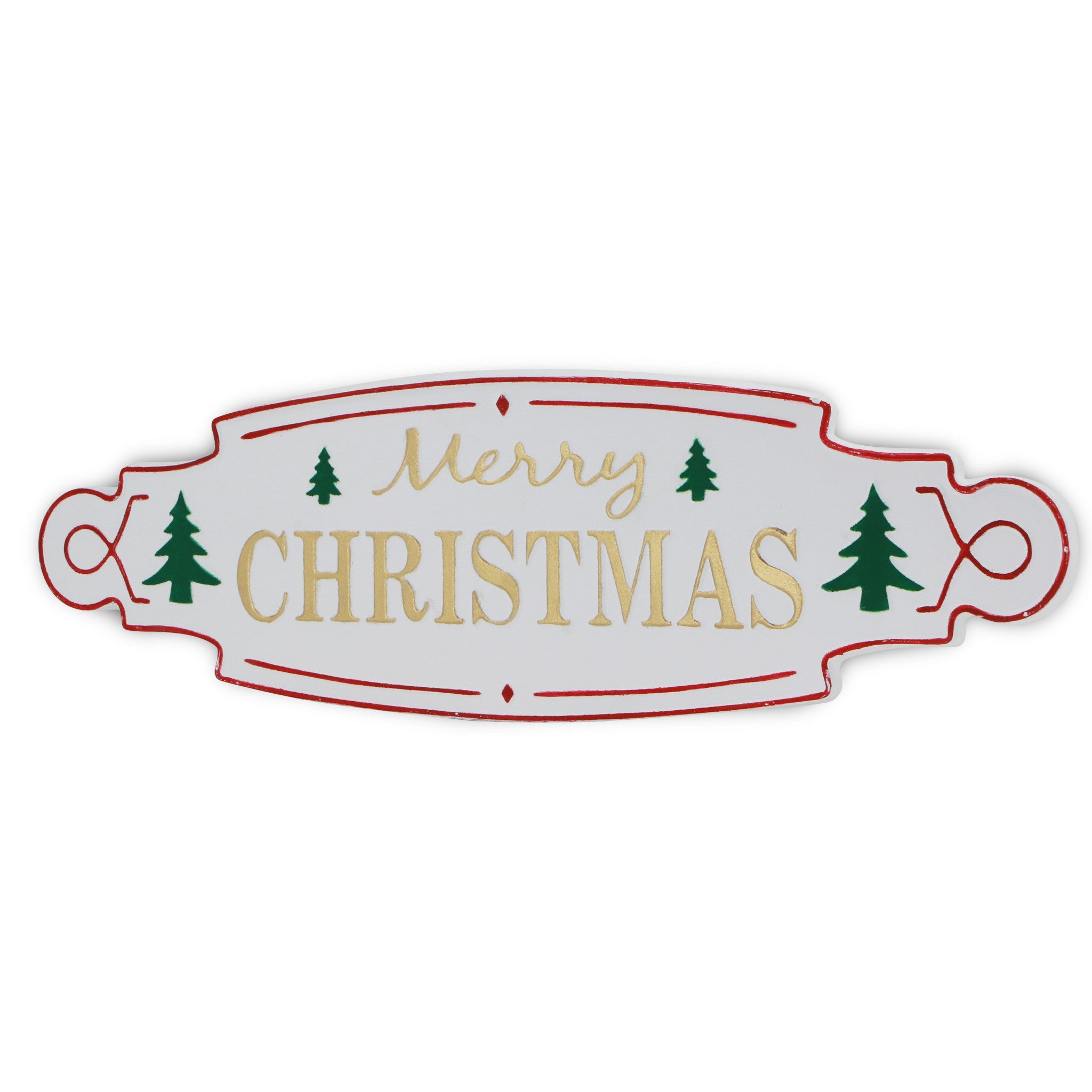 11" X 36" White Green and Red Merry Christmas Metal Wall Decor - Home & Garden