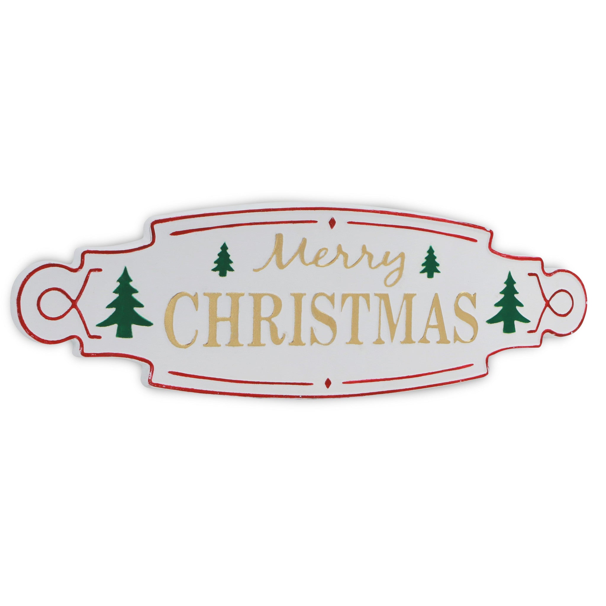 11" X 36" White Green and Red Merry Christmas Metal Wall Decor - Home & Garden