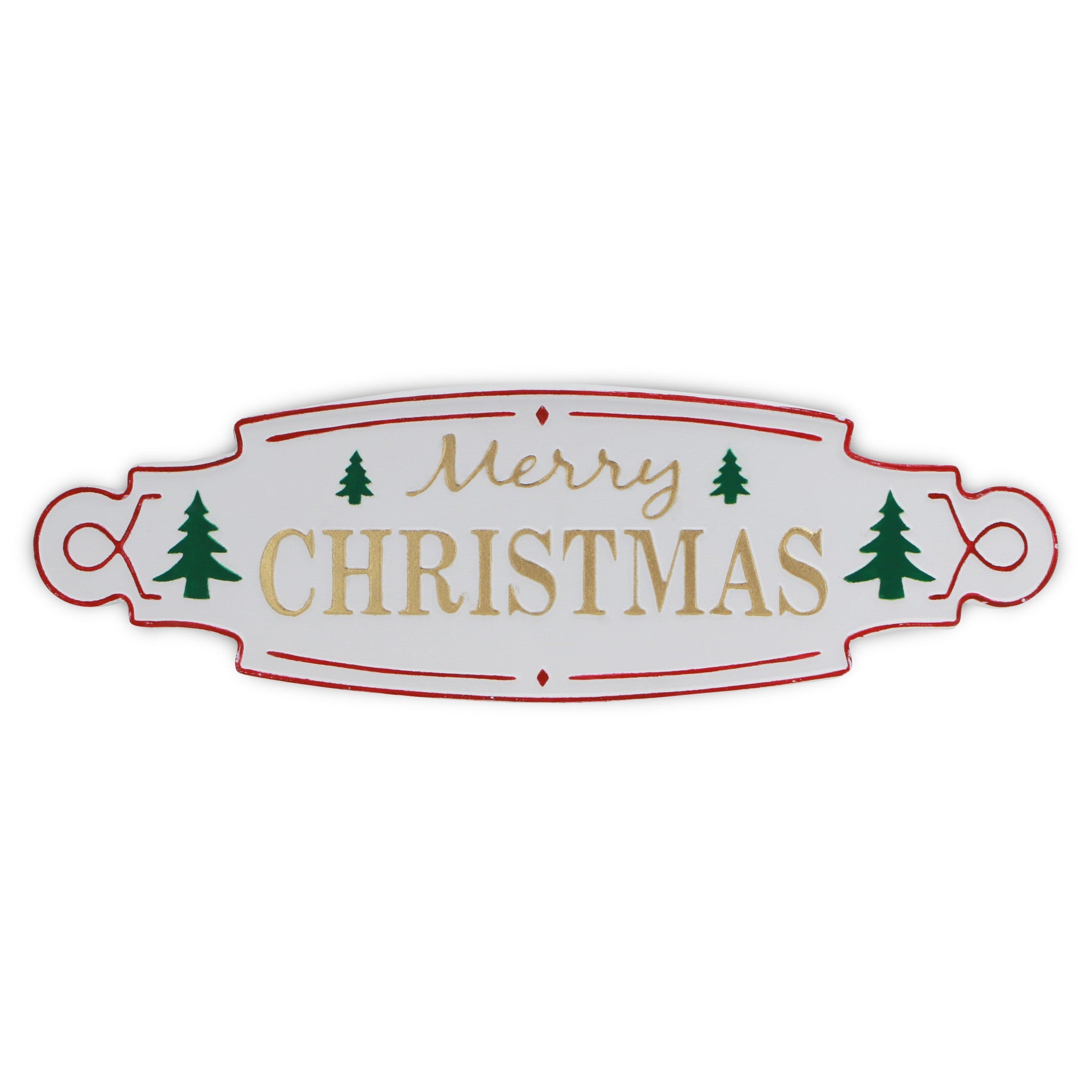 11" X 36" White Green and Red Merry Christmas Metal Wall Decor - Home & Garden