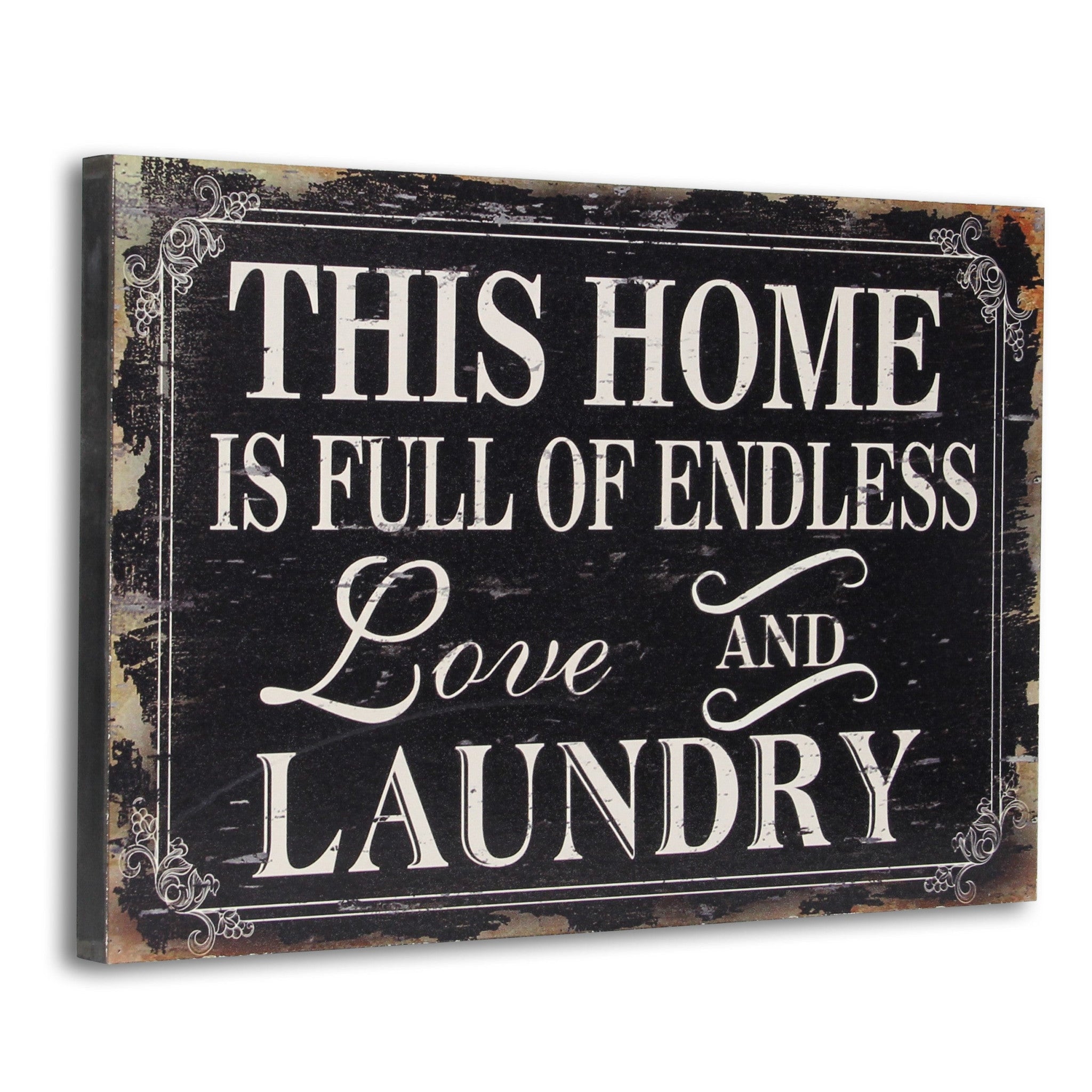 16" X 24" Black and White Endless Love And Laundry Wood Wall Decor - Home & Garden