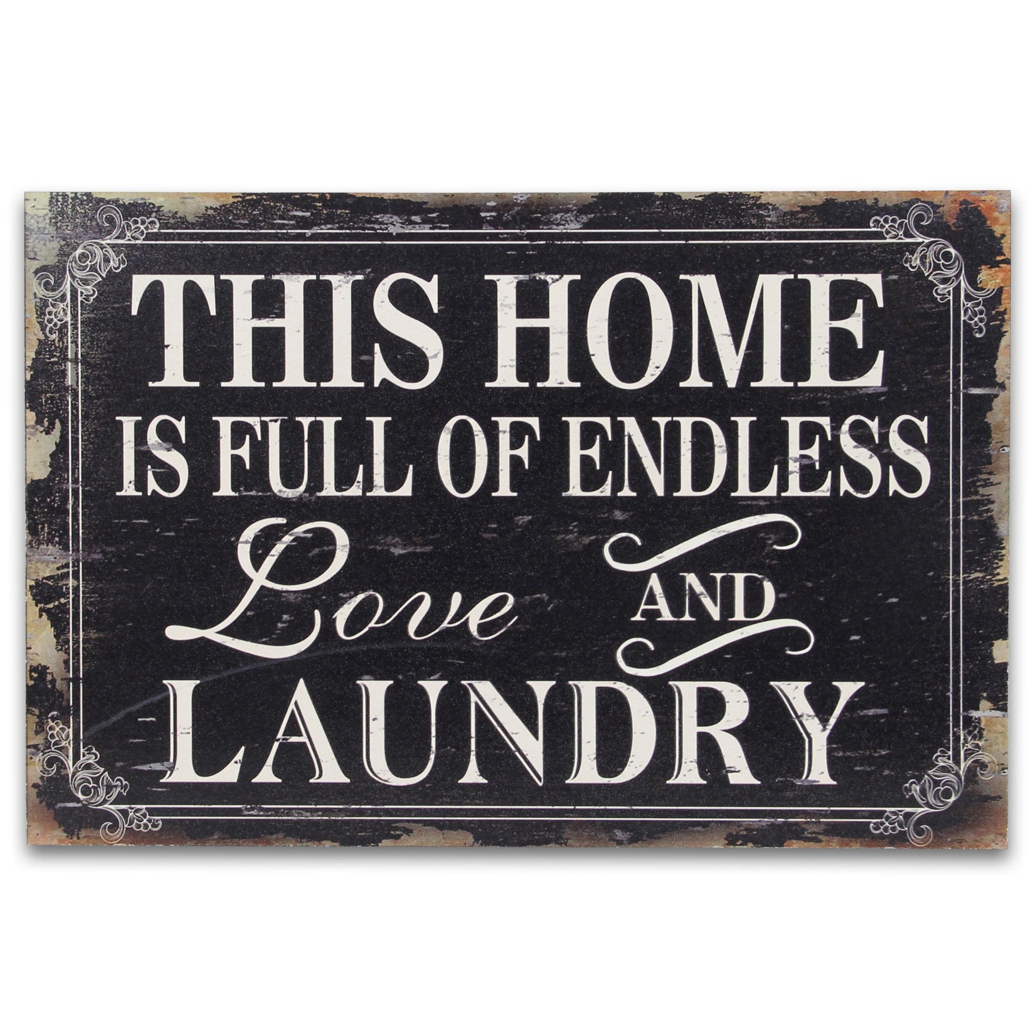 16" X 24" Black and White Endless Love And Laundry Wood Wall Decor - Home & Garden