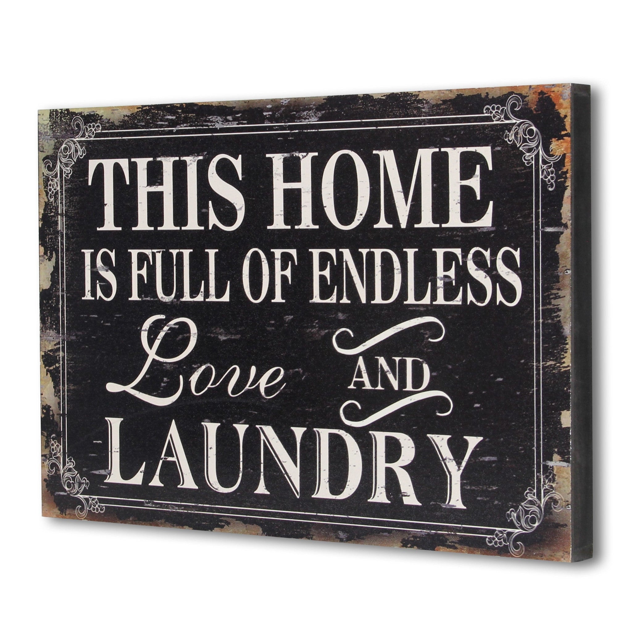 16" X 24" Black and White Endless Love And Laundry Wood Wall Decor - Home & Garden
