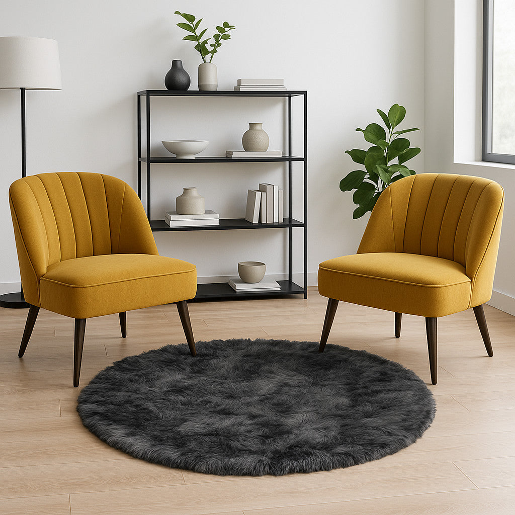 6' X 6' Grey Round Faux Fur Washable Non Skid Area Rug - Home Decor
