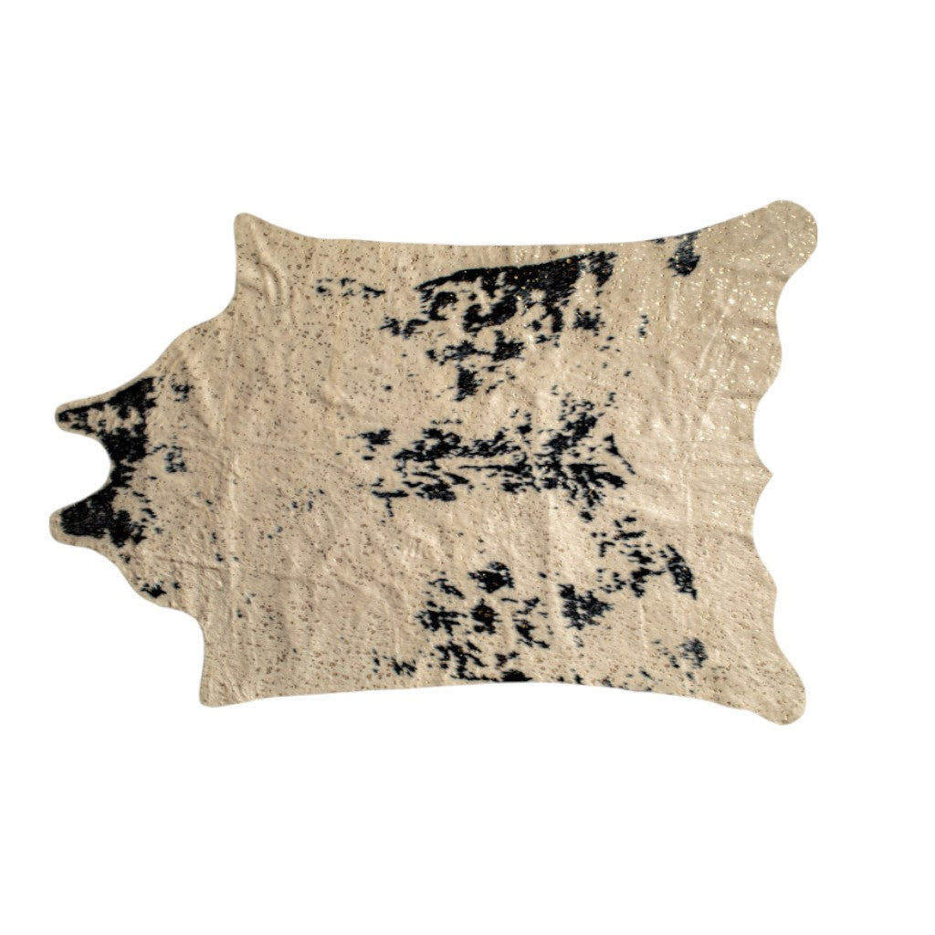 5' X 8' Off White Black and Gold Faux Cowhide Washable Area Rug - Home Decor
