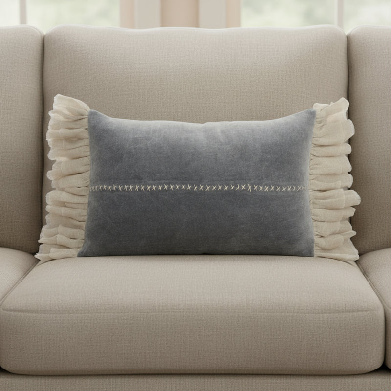 14" X 22" Steel Blue Pillow With Tassels Edges - Home Decor