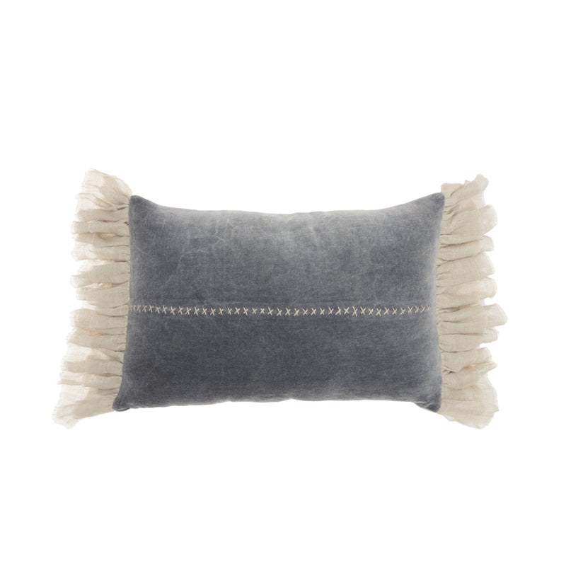 14" X 22" Steel Blue Pillow With Tassels Edges - Home Decor