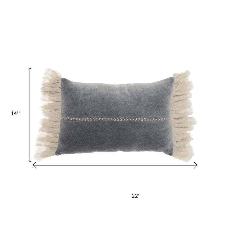 14" X 22" Steel Blue Pillow With Tassels Edges - Home Decor