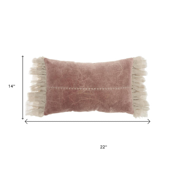 Wide Tasseled Marble Pink Lumbar Pillow - Home Decor