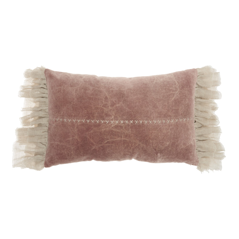 Wide Tasseled Marble Pink Lumbar Pillow - Home Decor