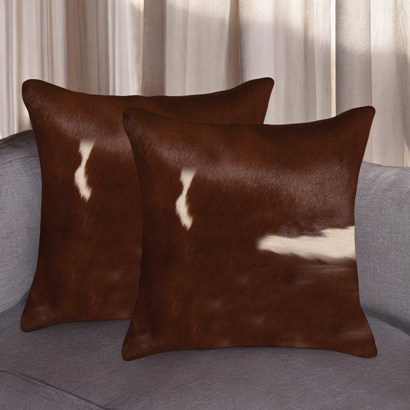 Set of Two 18" Brown And White Cowhide Throw Pillows - Home Decor