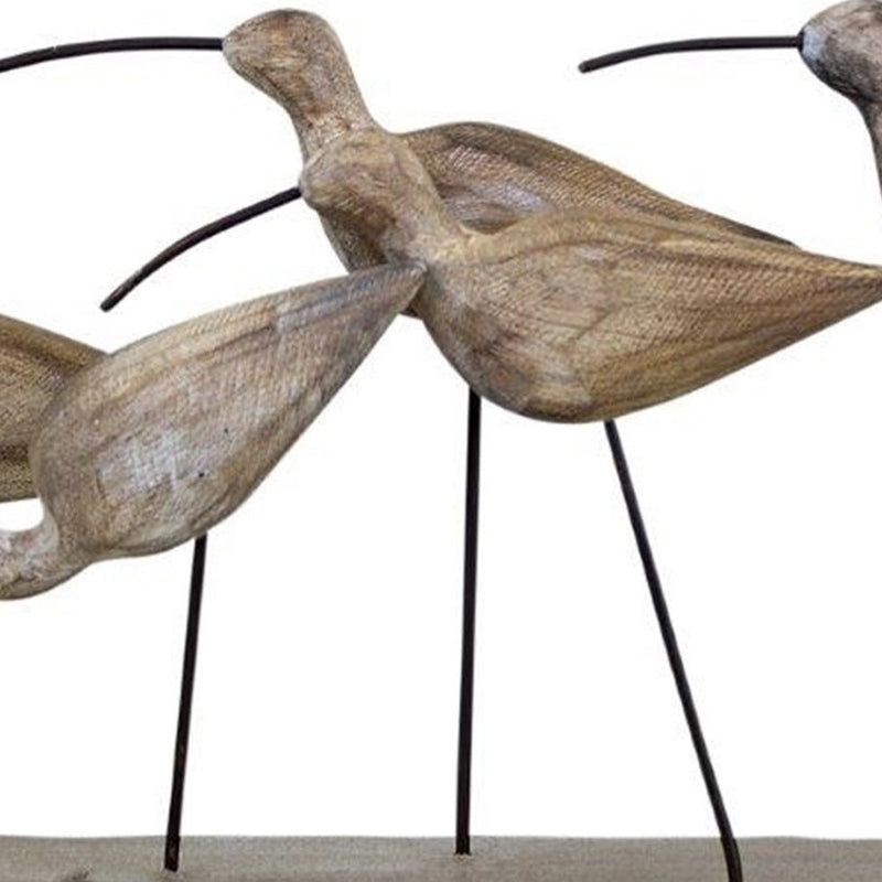 13" Natural Metal And Wood Coastal Sand Plover Birds Tabletop Sculpture - GreatEagleInc