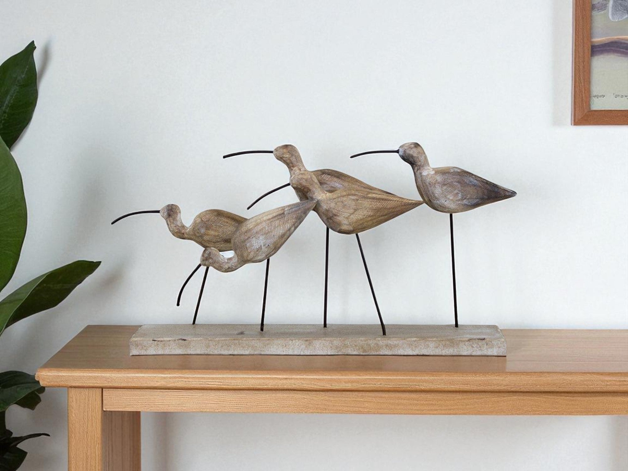 13" Natural Metal And Wood Coastal Sand Plover Birds Tabletop Sculpture - GreatEagleInc