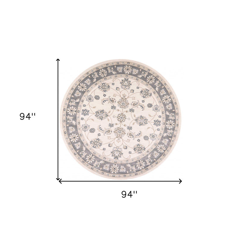 8' Ivory And Gray Floral Medallion Round Rug - Home Decor