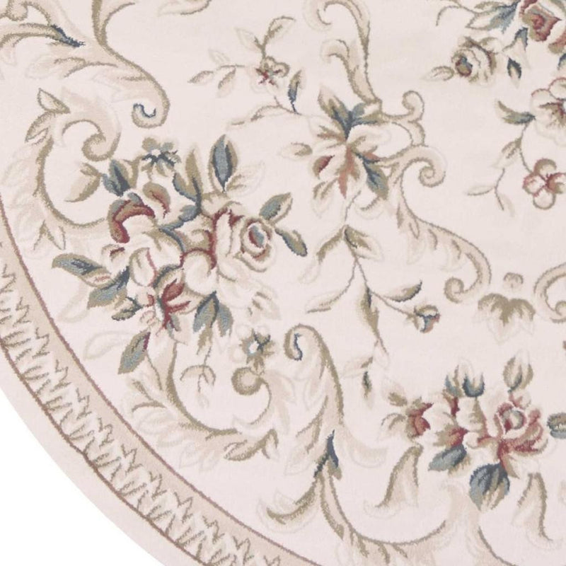 8' Ivory Red And Green Floral Medallion Round Rug - Home Decor