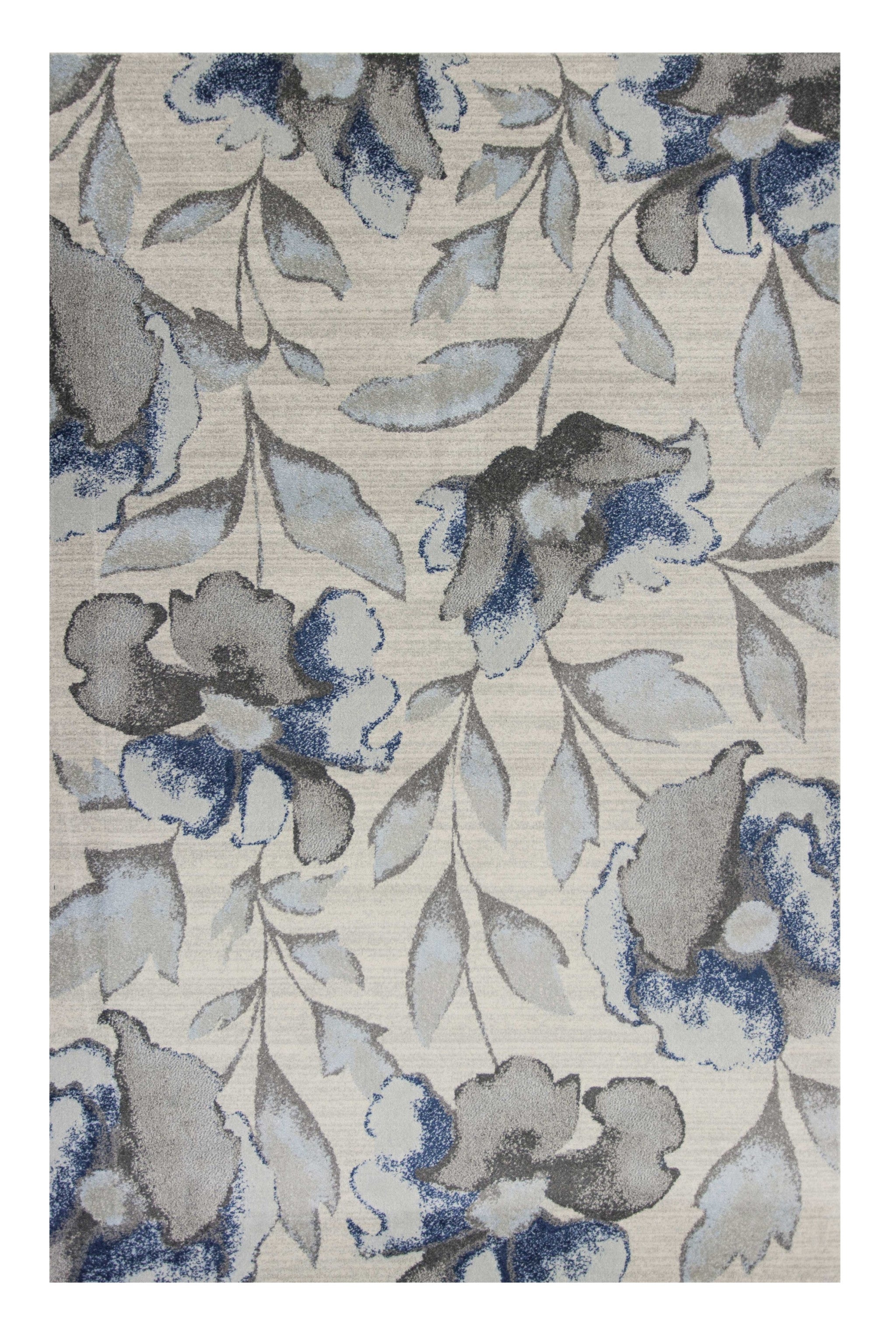 5' X 8' Ivory Blue And Gray Floral Vines Area Rug - Home Decor