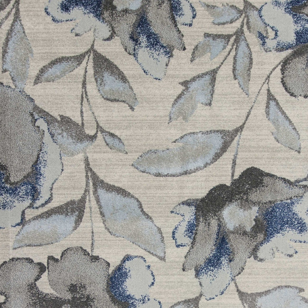 5' X 8' Ivory Blue And Gray Floral Vines Area Rug - Home Decor