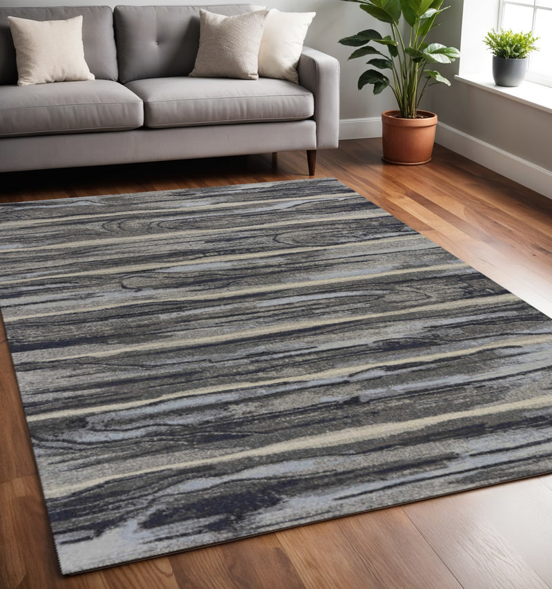 5' X 8' Gray Blue And Black Abstract Area Rug - Home Decor
