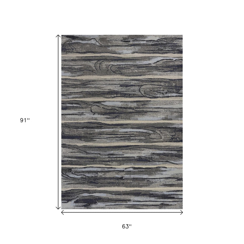 5' X 8' Gray Blue And Black Abstract Area Rug - Home Decor