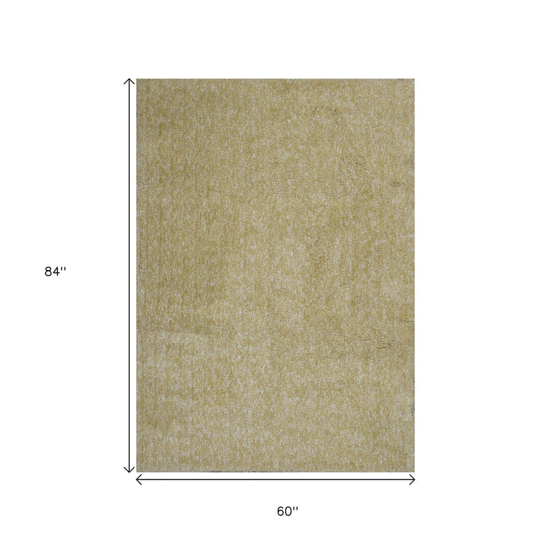 5' X 7' Yellow Shag Hand Woven Area Rug - Home Decor