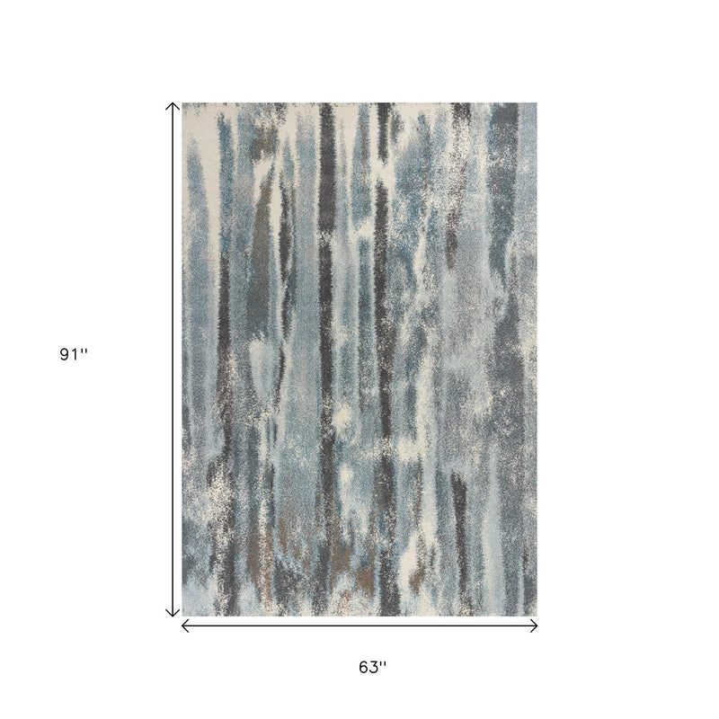 5' X 8' Teal Blue And White Abstract Area Rug - Home Decor