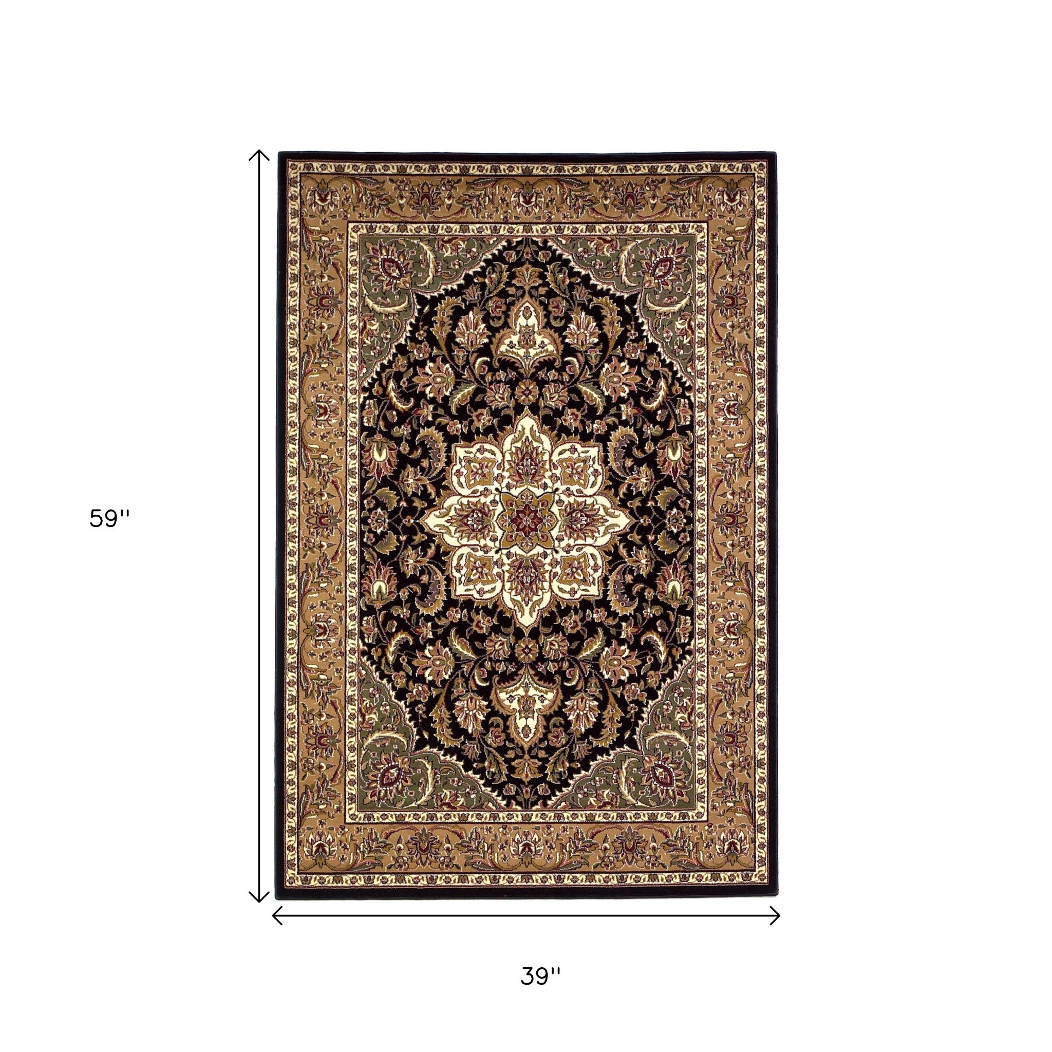3' X 5' Black And Beige Floral Medallion Area Rug - Home & Garden