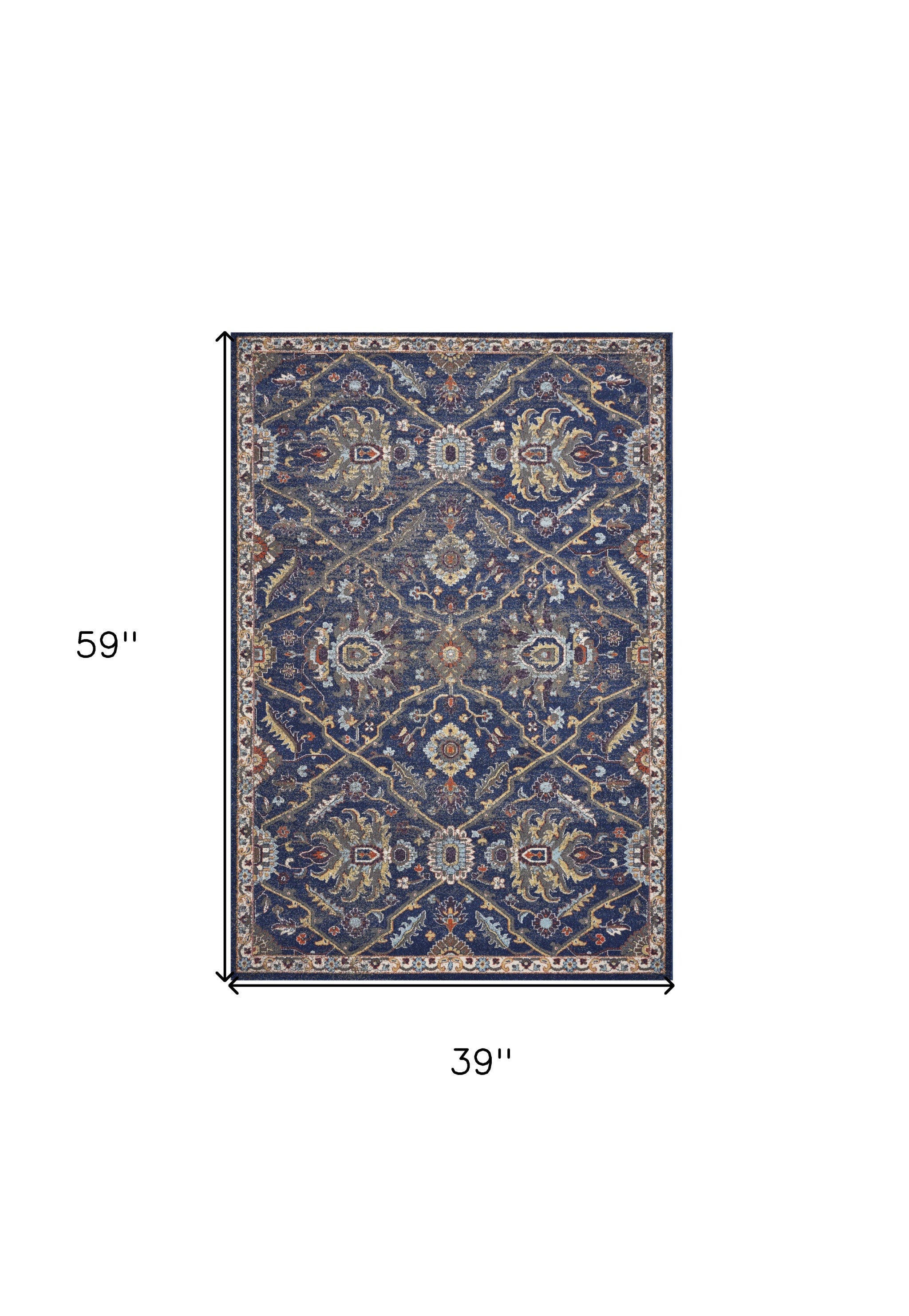 3' X 5' Royal Blue Gold And Gray Medallion Area Rug - Home & Garden