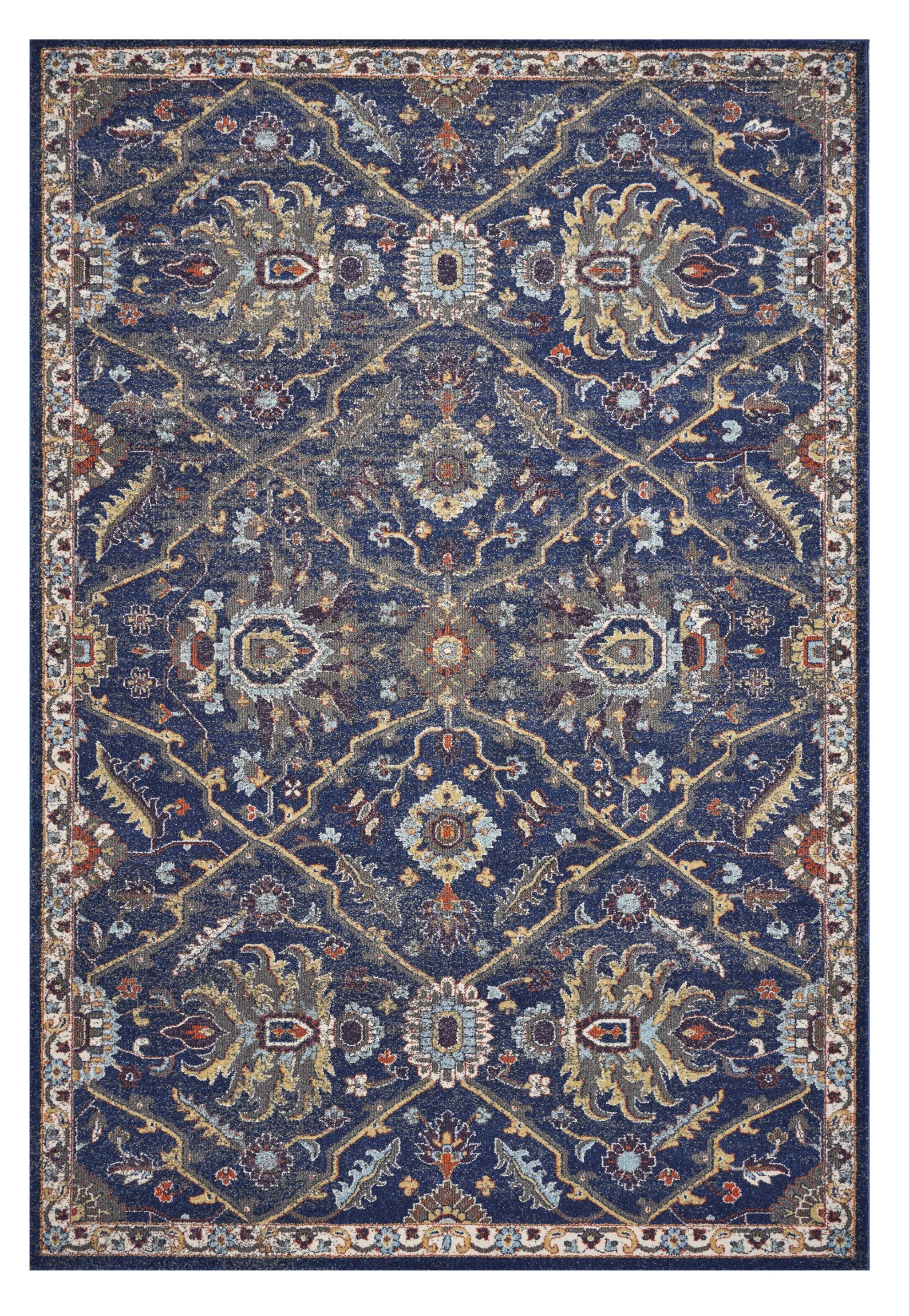 3' X 5' Royal Blue Gold And Gray Medallion Area Rug - Home & Garden