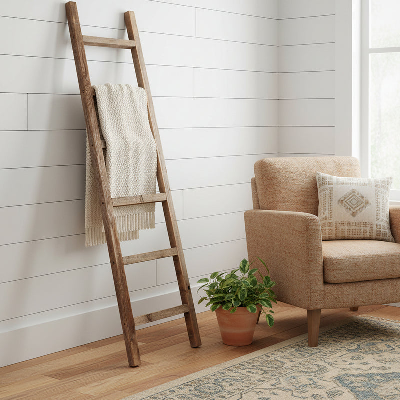 72" Six Step Rustic Weathered Grey Wood Ladder Shelf - Home Decor