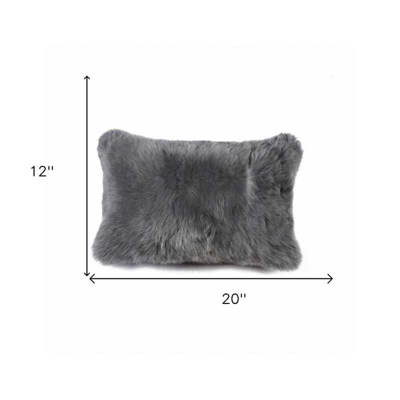 12" X 20" X 5" Gray Sheepskin  Pillow - Home Decor