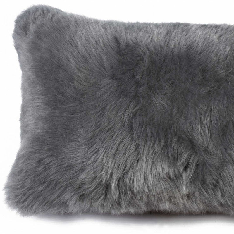 12" X 20" X 5" Gray Sheepskin  Pillow - Home Decor