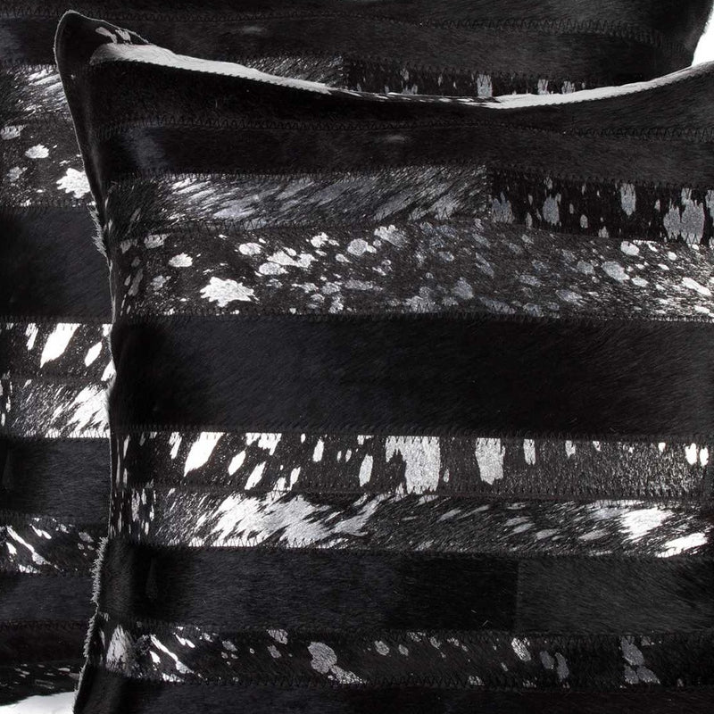 Set of Two 18" Gold and Black Cowhide Throw Pillows - Home Decor