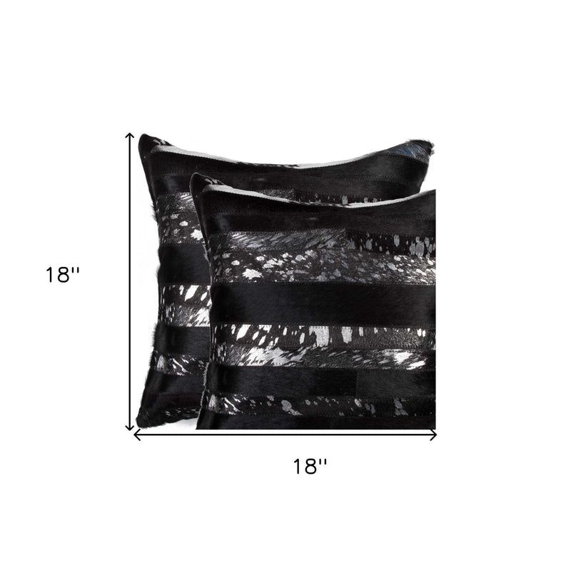 Set of Two 18" Gold and Black Cowhide Throw Pillows - Home Decor