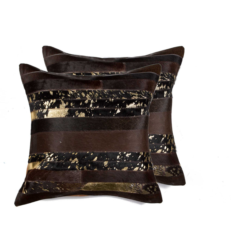 Set of Two 18" Chocolate Cowhide Throw Pillows - Home Decor