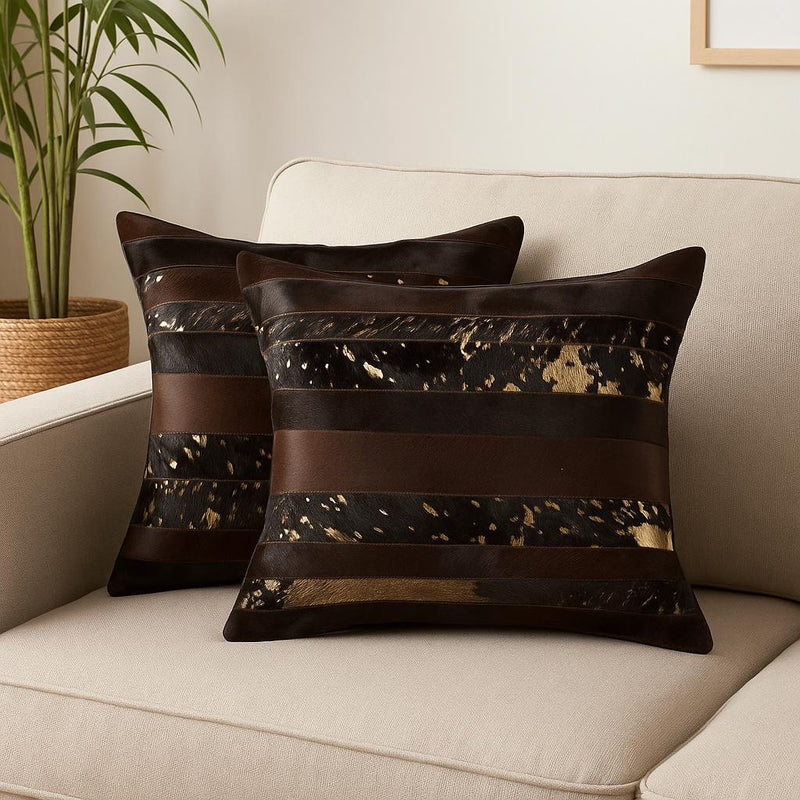Set of Two 18" Chocolate Cowhide Throw Pillows - Home Decor