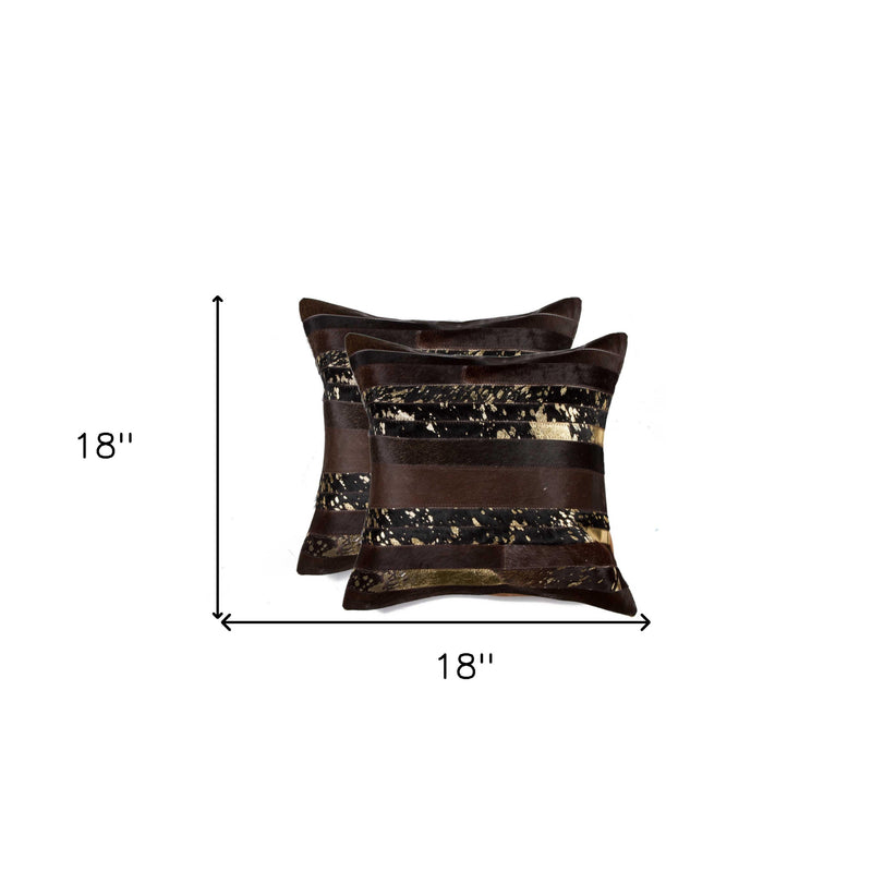 Set of Two 18" Chocolate Cowhide Throw Pillows - Home Decor