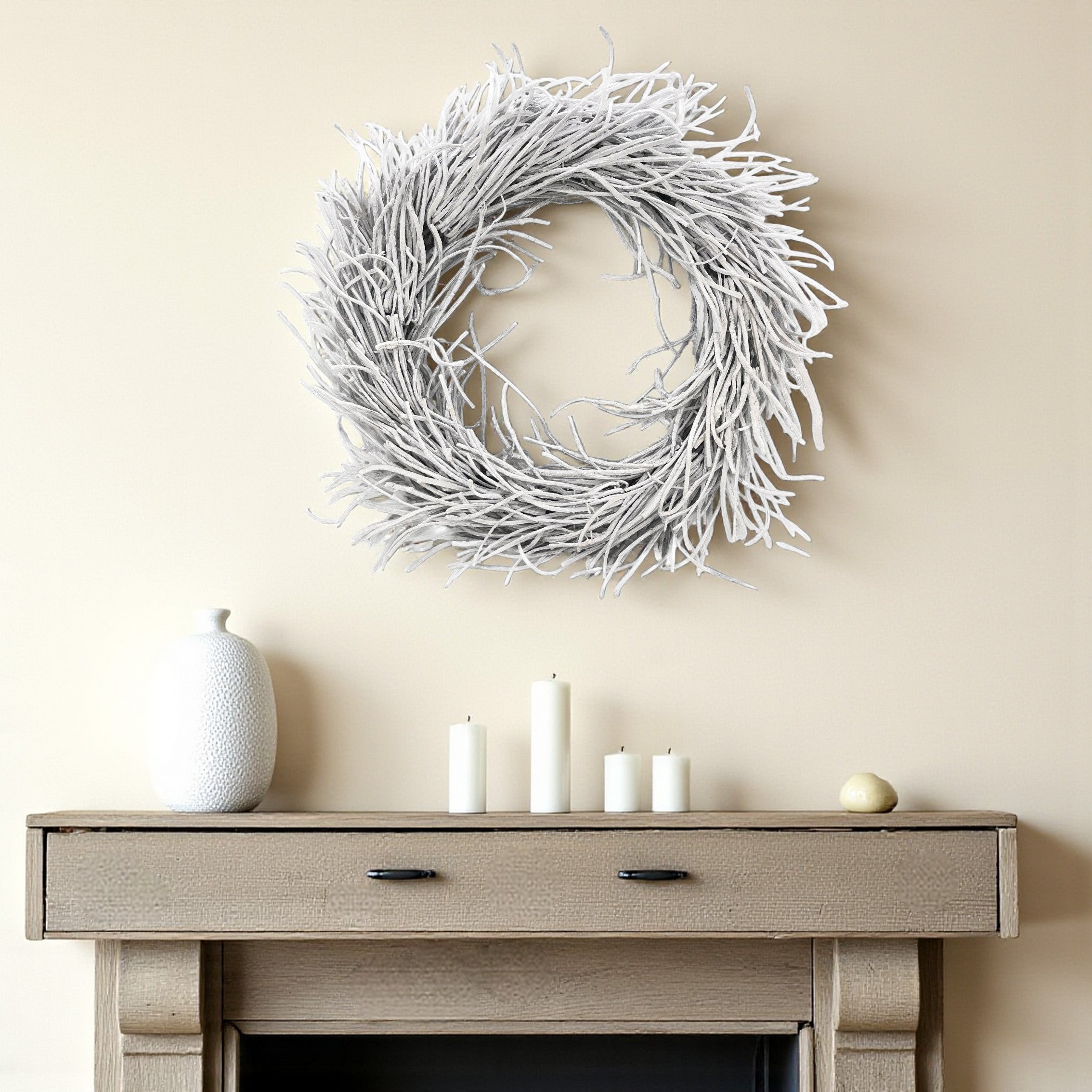 28" White Willow Dried Wreath - Home & Garden