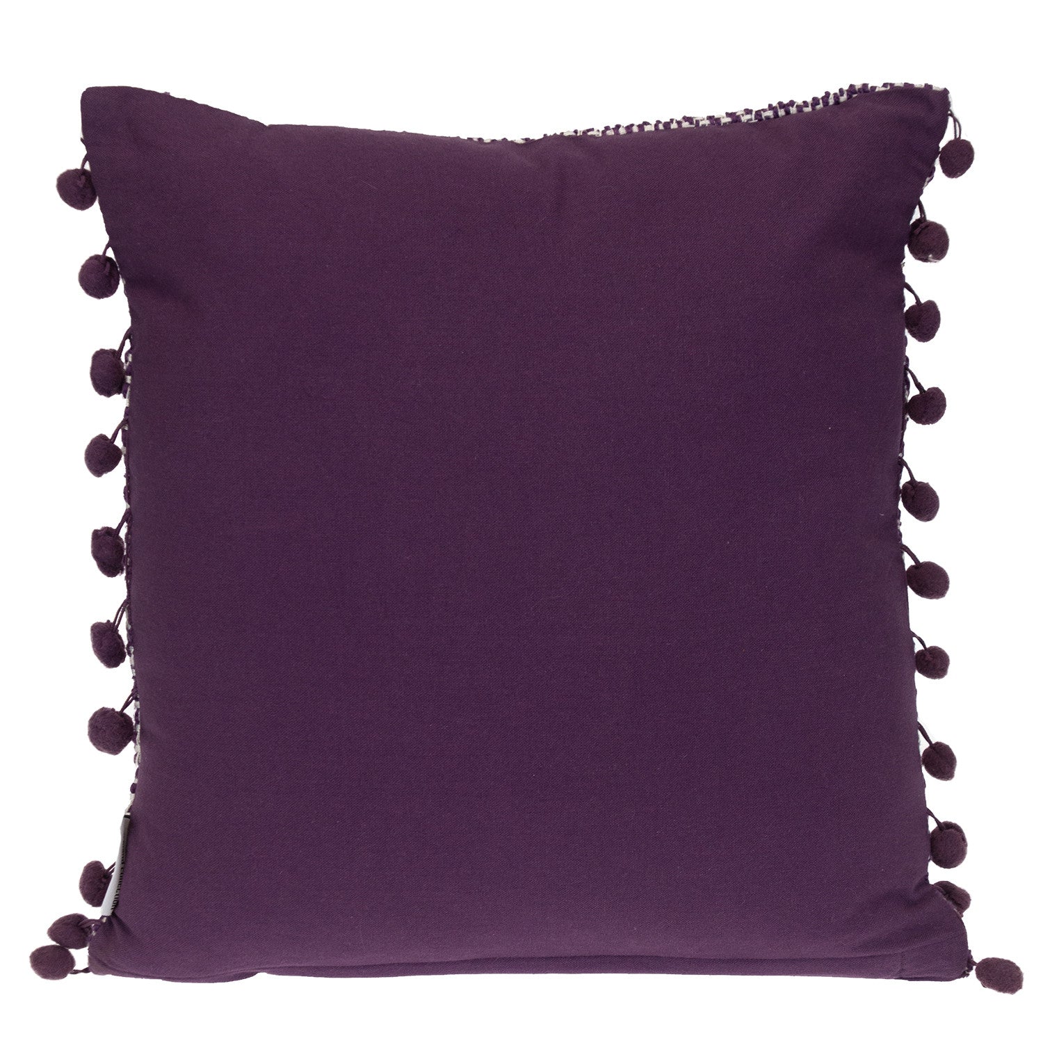 18" Purple and White Weave Cotton Throw Pillow With Pom Poms - Home & Garden
