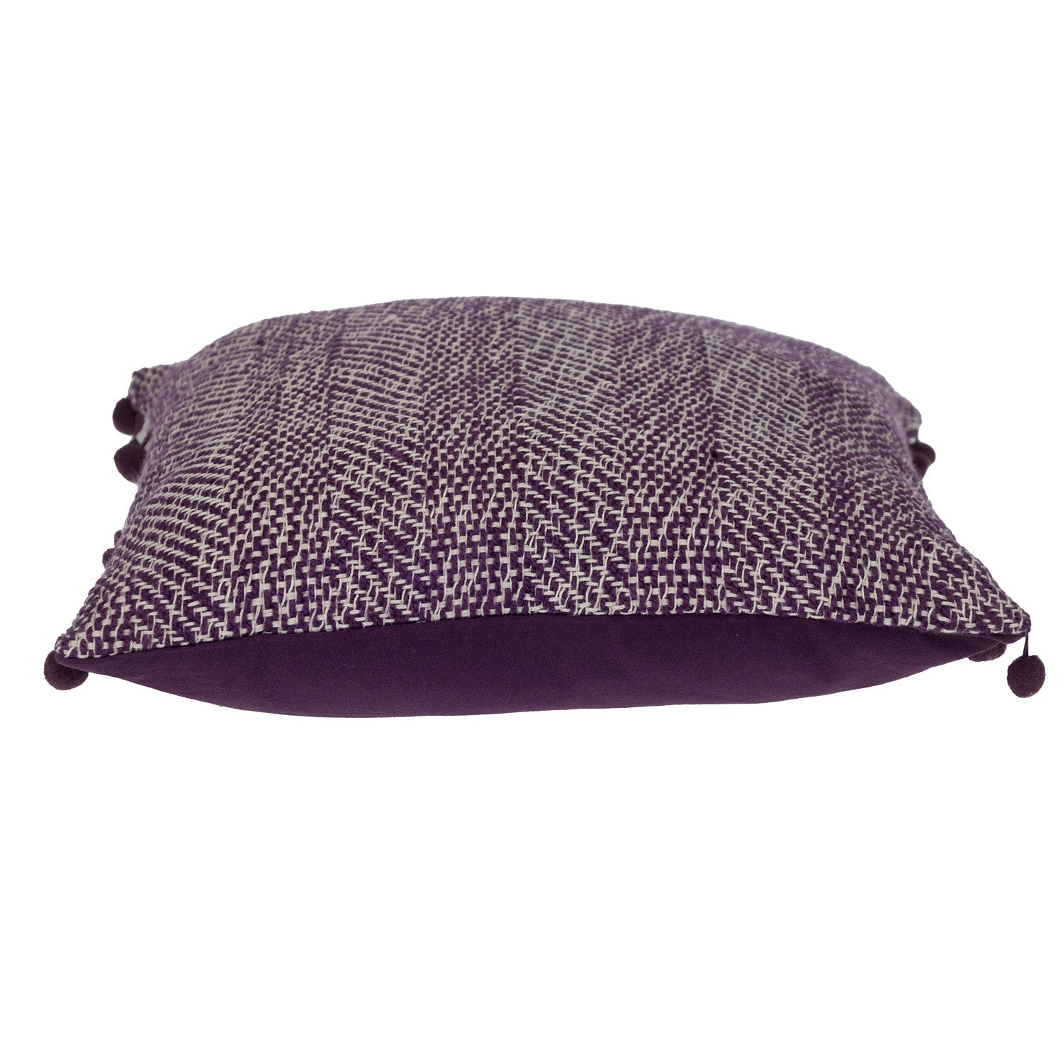 18" Purple and White Weave Cotton Throw Pillow With Pom Poms - Home & Garden