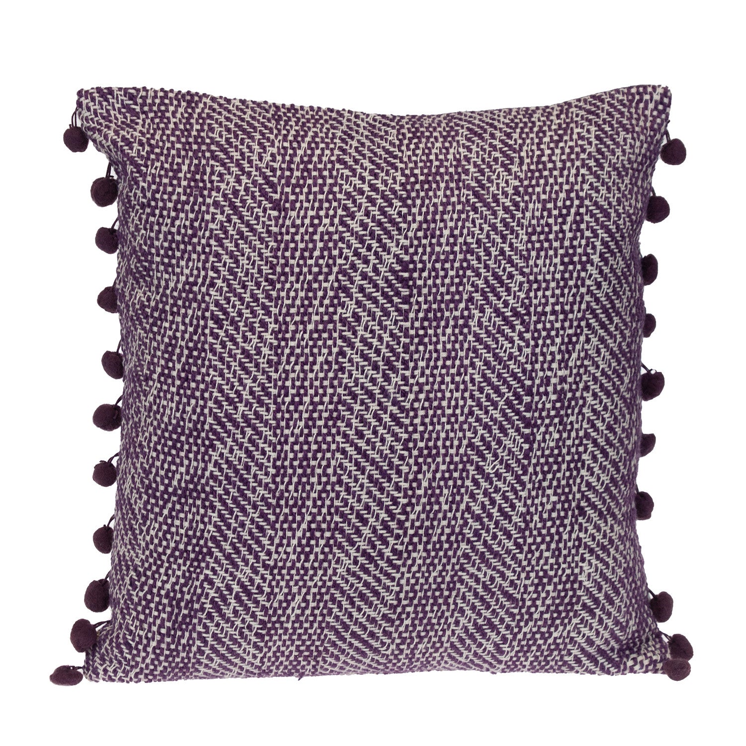 18" Purple and White Weave Cotton Throw Pillow With Pom Poms - Home & Garden