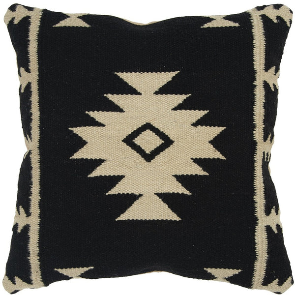 18" Black And Natural Southwestern Throw Pillow with Texture - Home Decor