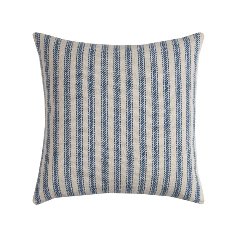 20" Blue And Natural Ticking Stripe Cotton Throw Pillow - Home Decor