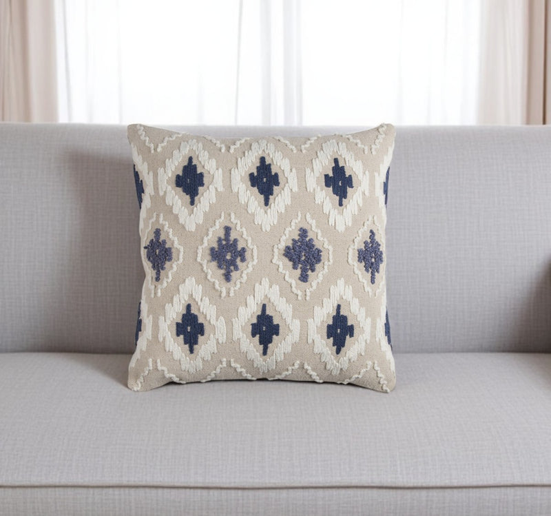 Navy Beige Classic Ikat Pattern Throw Pillow - Home Decor