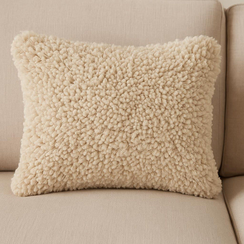 14" X 20" Beige Fabric Lumbar Throw Pillow - Home Decor