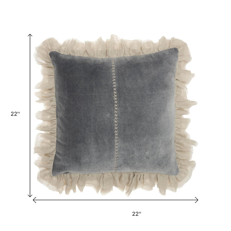Wide Tasseled Marble Steel Blue Throw Pillow - Home Decor