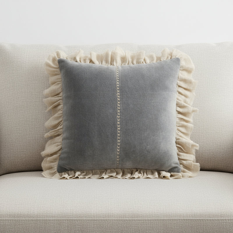 Wide Tasseled Marble Steel Blue Throw Pillow - Home Decor