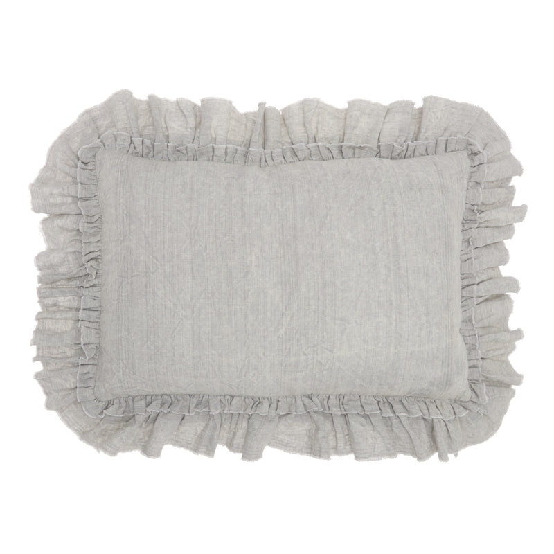 16" X 24" Gray Pillow With Ruffled Edges - Home Decor