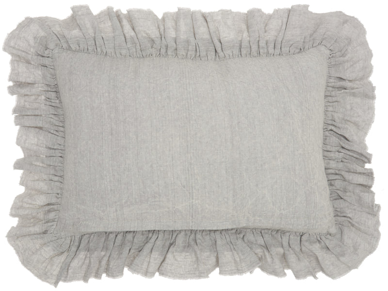 16" X 24" Gray Pillow With Ruffled Edges - Home Decor