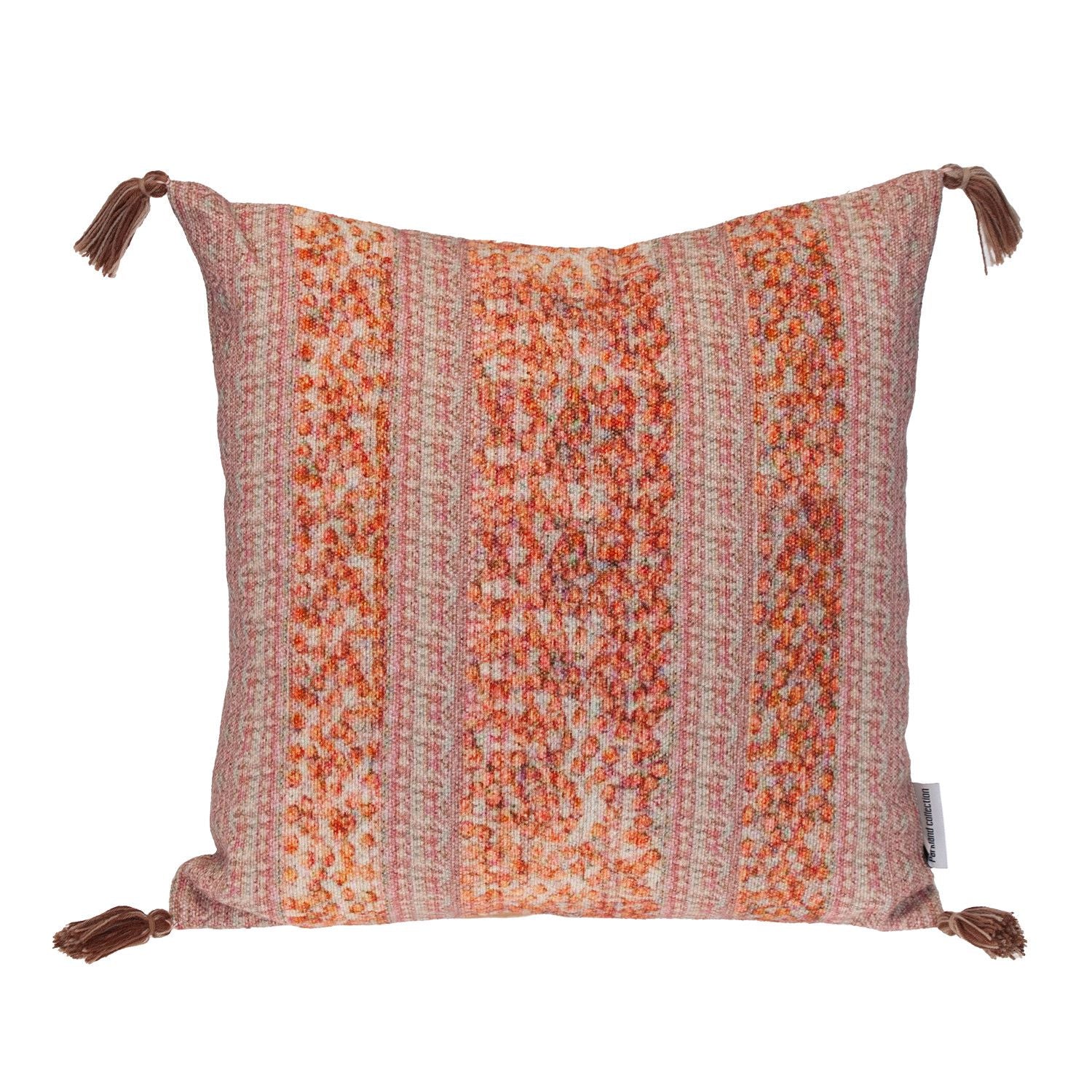 18" Pink and Orange Cotton Throw Pillow with Tassels - Home & Garden