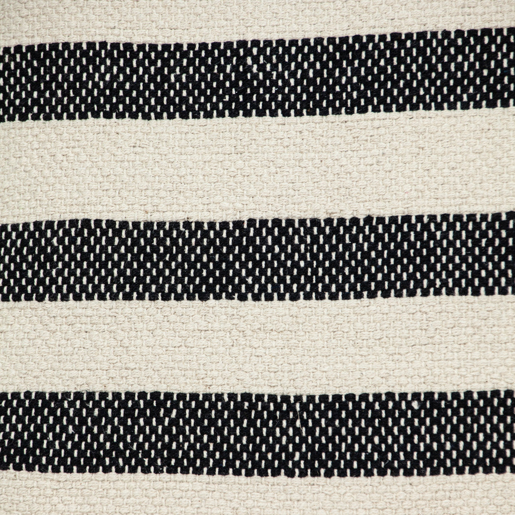 24" Beige and Black Striped Cotton Throw Pillow With Tassels - Home & Garden