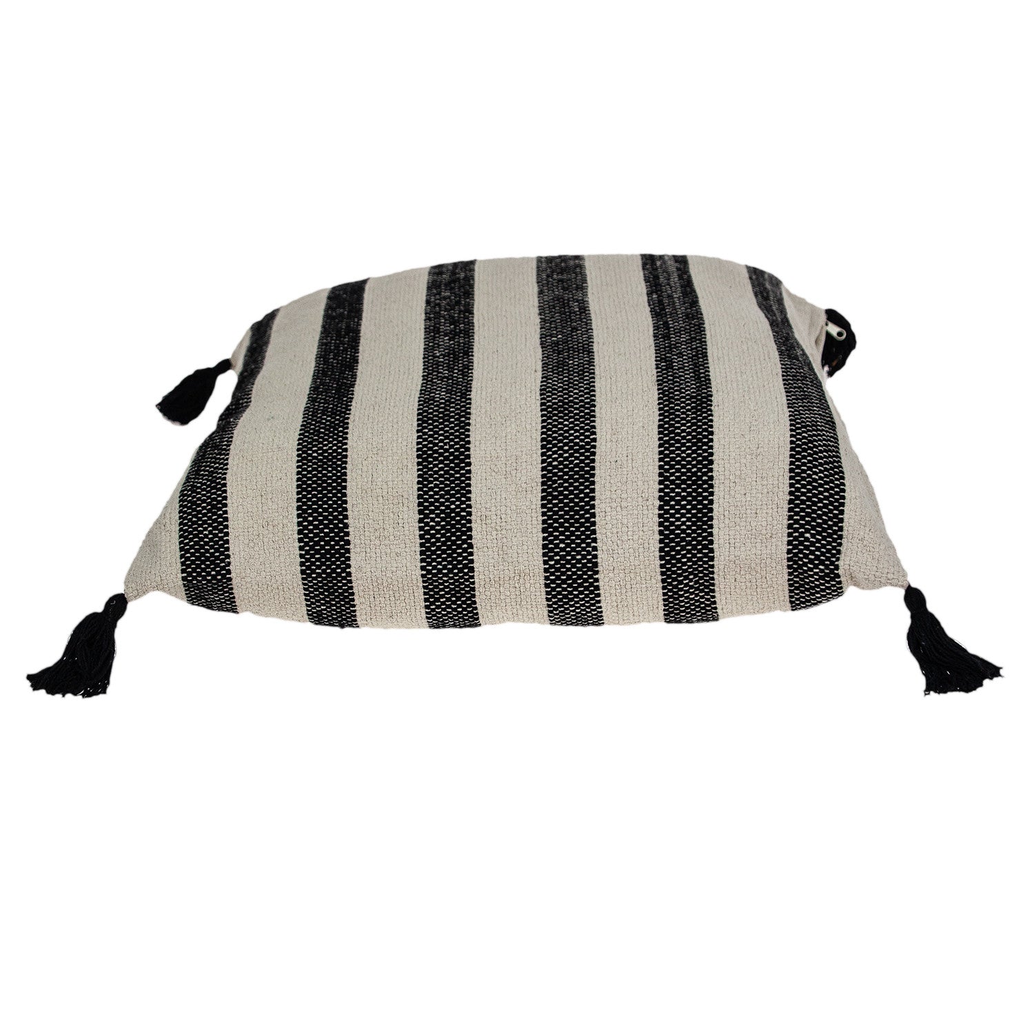 24" Beige and Black Striped Cotton Throw Pillow With Tassels - Home & Garden